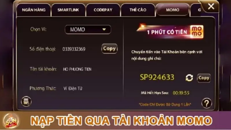 Quy trình nạp tiền tại Sunwin đơn giản, nhanh chóng, chính xác